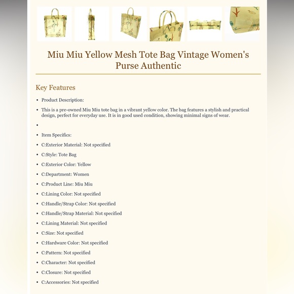 Miu Miu Cream Floral Tote Bag - Picture 7 of 7